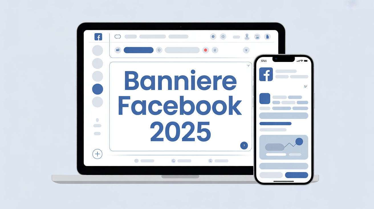 Aperçu bannière Facebook 2025 sur PC et mobile avec safe zone