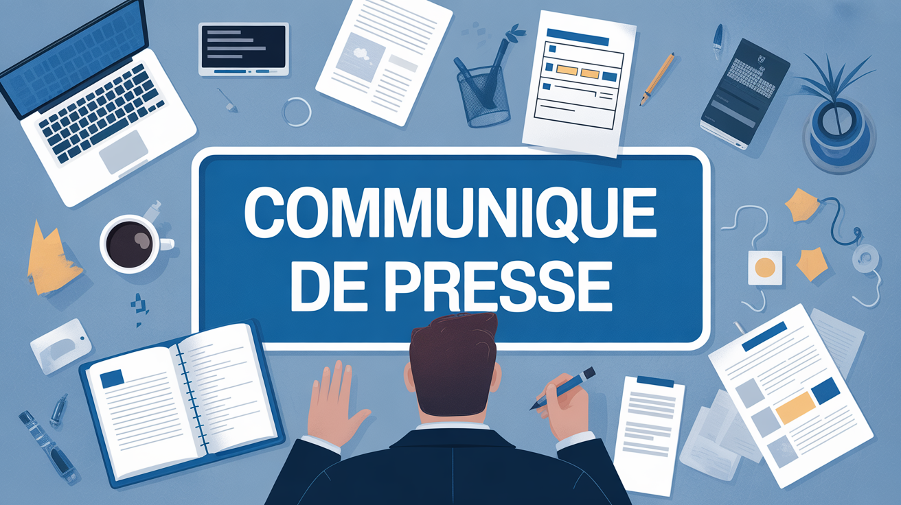 bureau moderne, documents, communique de presse, ambiance professionnelle