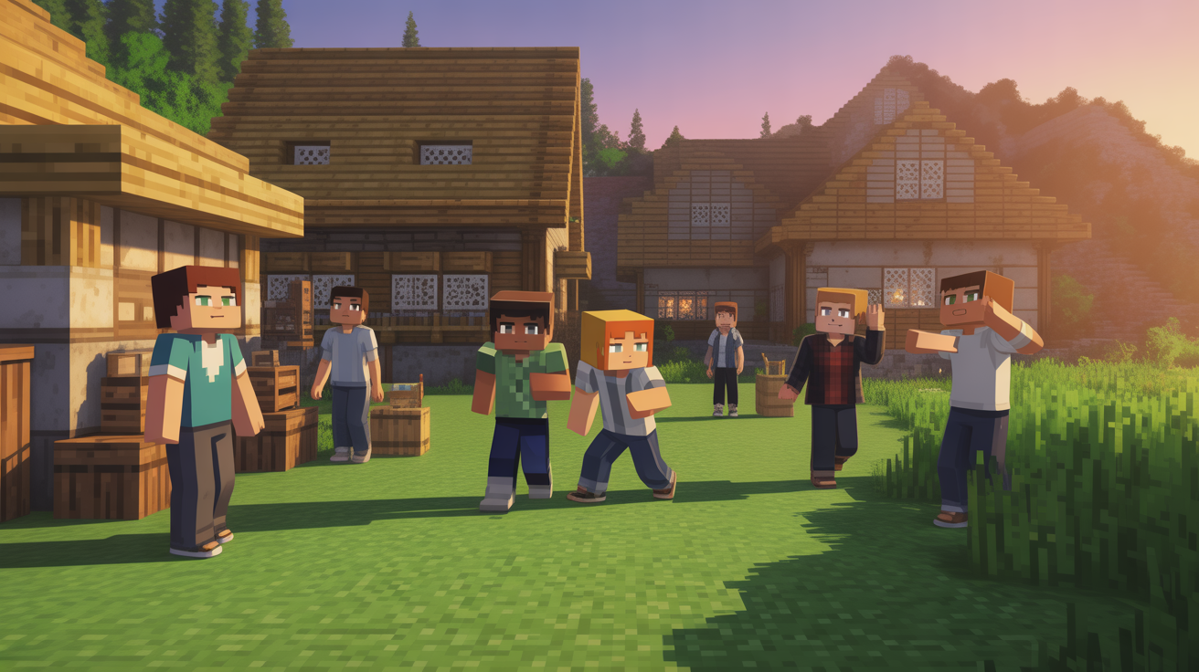 Village Minecraft métiers et progression joueurs semi-RP