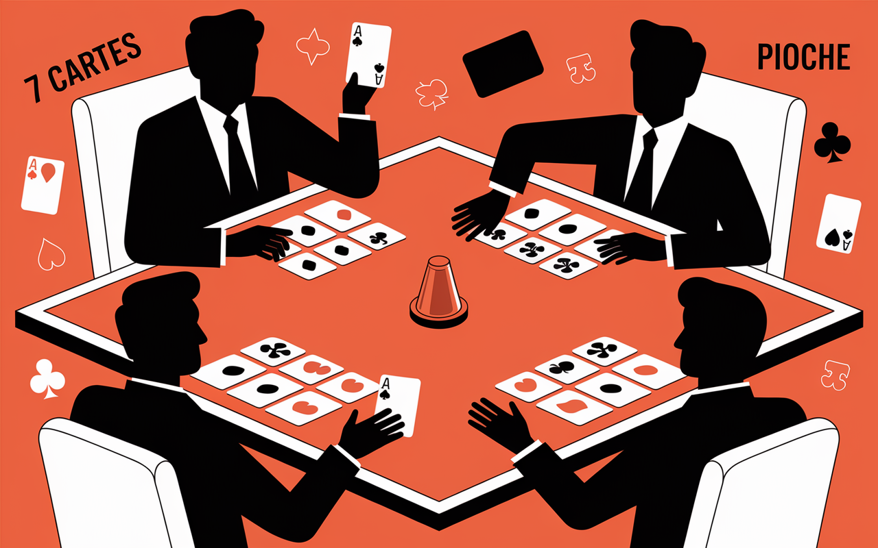 8 americain deroulement partie table pioche 7 cartes