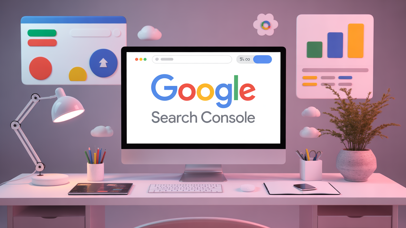 Google Search Console sur bureau moderne ecran SEO