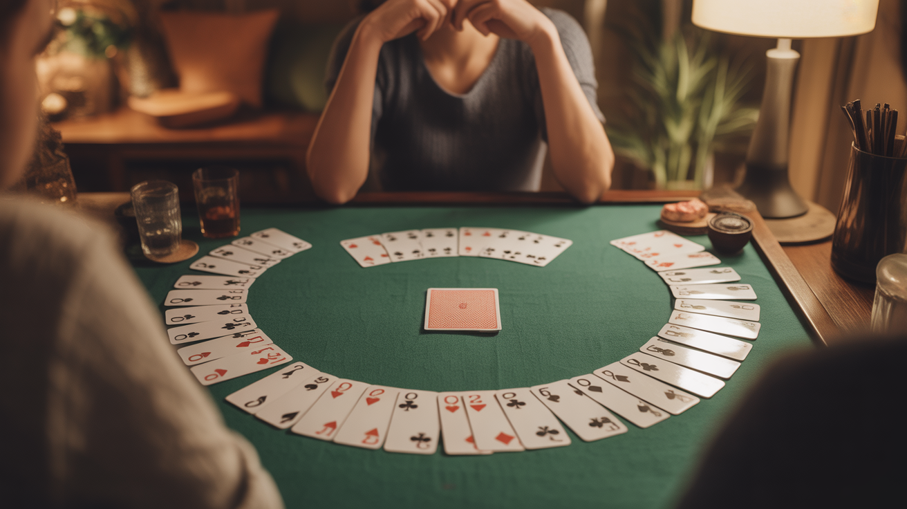 Jeu 32 cartes dispose en eventail pour pouilleux
