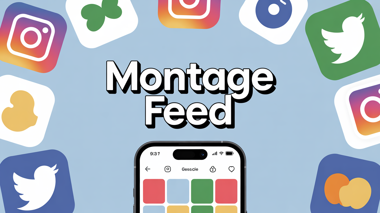 Smartphone montrant montage feed grille coloree reseaux sociaux