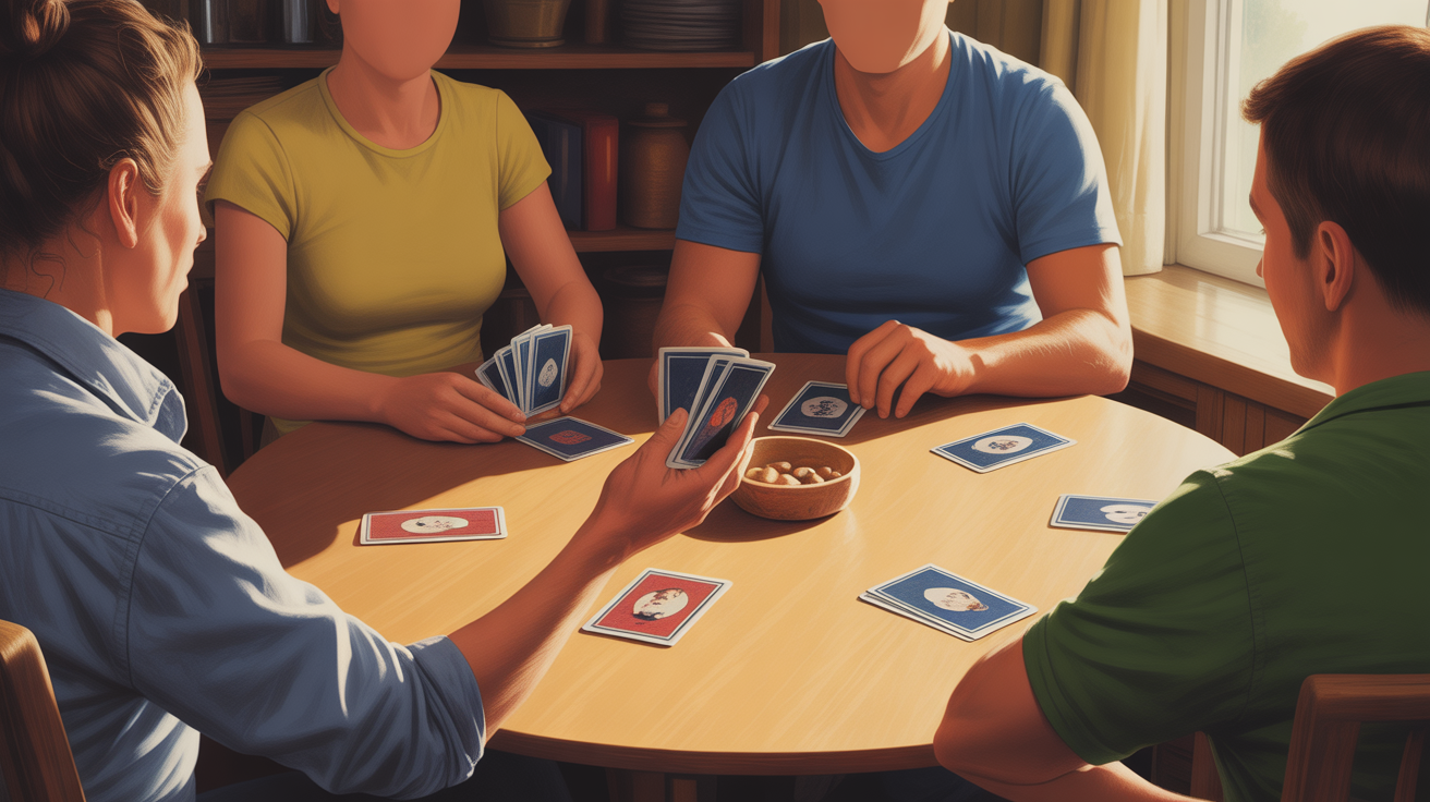 Distribution cartes Dutch, famille autour table