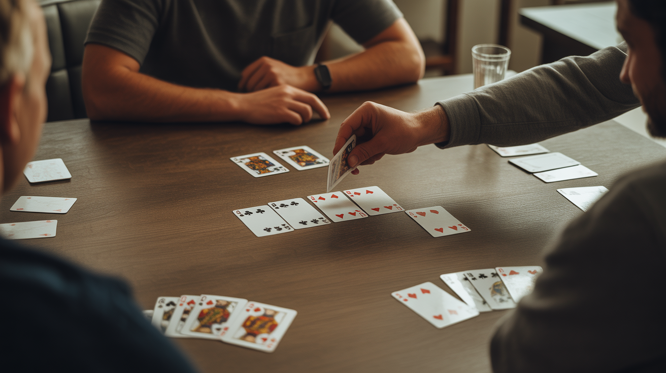 Silhouettes jouant aux cartes President, debut de manche