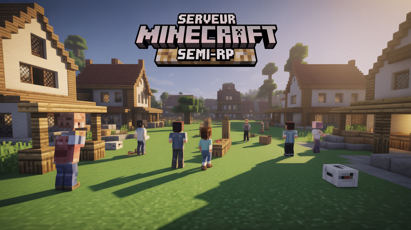 Village Minecraft con giocatori e banner Semi-RP Minecraft Server