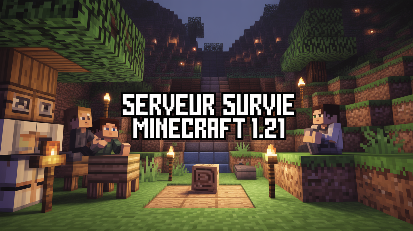 Vue serveur survie Minecraft 1.21 ambiance multijoueur