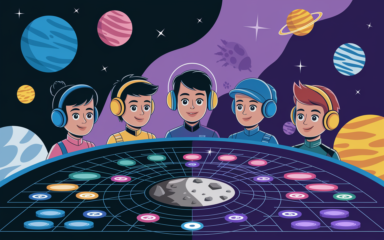 jeunes pilotes autour plateau Star Clicker coopératif