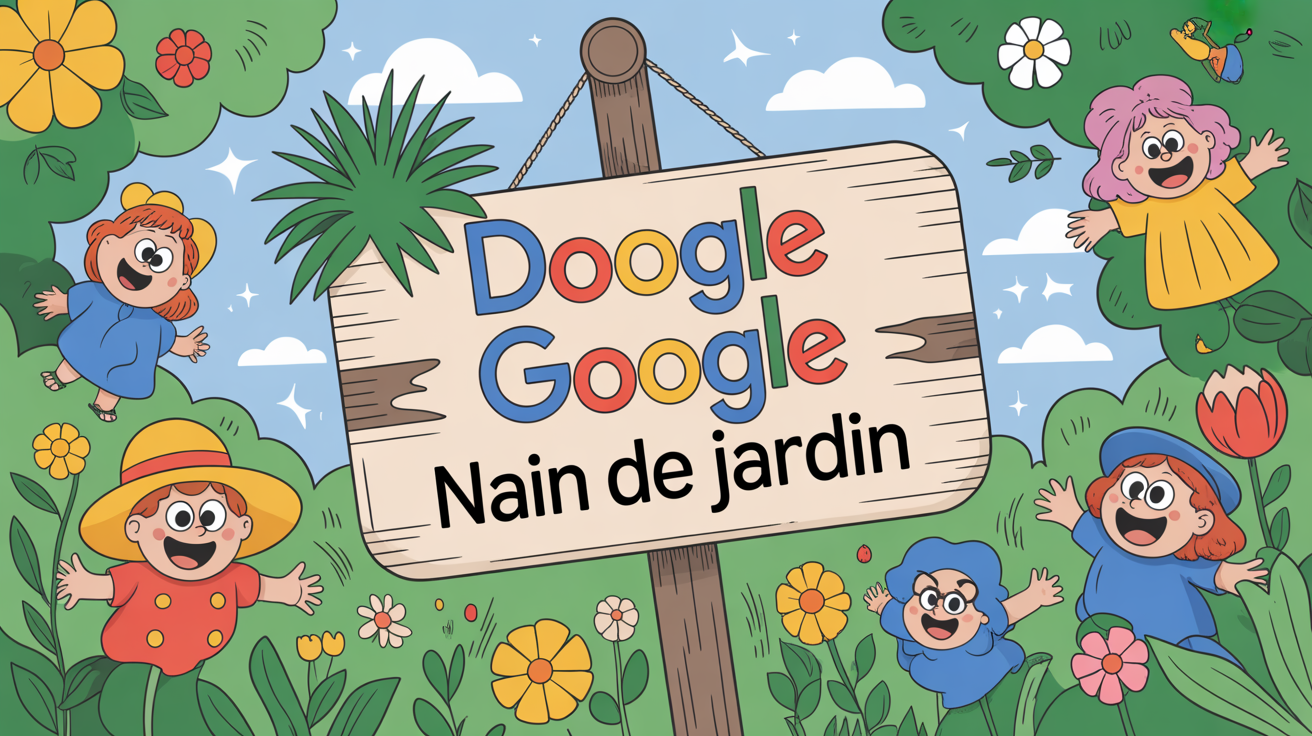 doodle Google nain de jardin parmi fleurs enfants