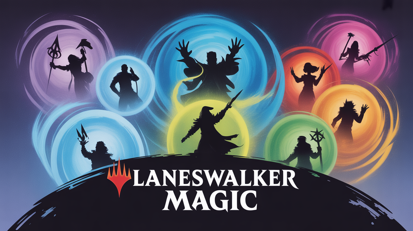Plateau Magic The Gathering Planeswalker avec mages et vortex lumineux