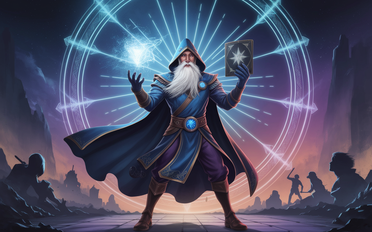 Mage Planeswalker avec marqueurs et carte Magic