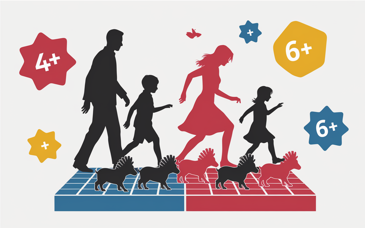 Famille jouant à un jeu coopératif adapté aux enfants