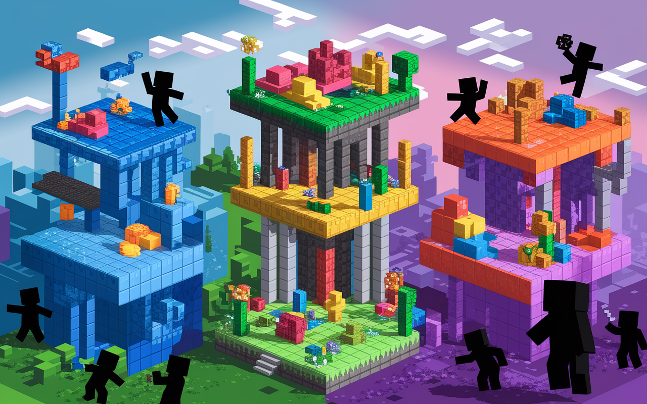 Vignette mini jeux Minecraft FR SkyWars BedWars ludiques