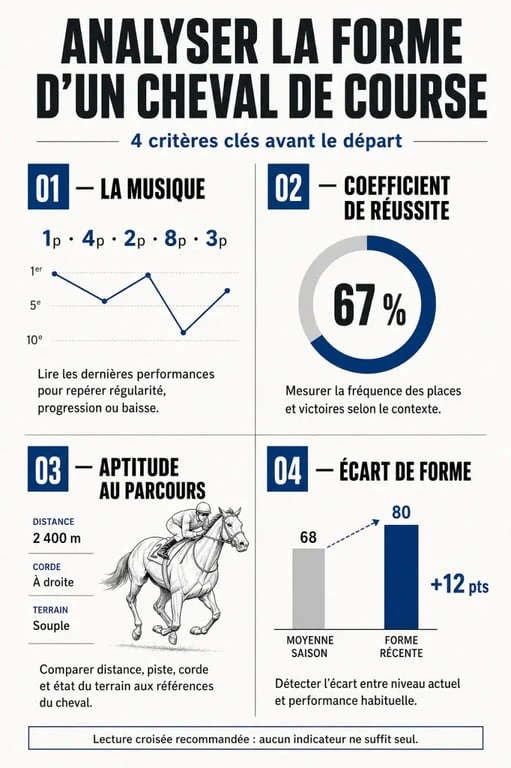 Infographie des critères d'analyse pour les pronostics du Quinté+ sur My-Angers