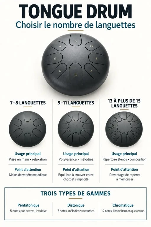 Tongue drum : comparaison des nombres de langues et des gammes