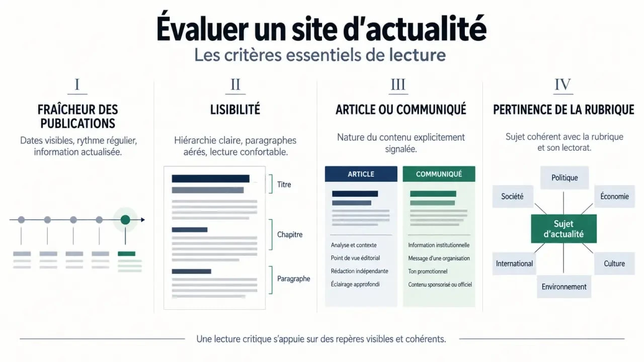Infographie sur les critères d’évaluation de lesnewsdunet.com et d’un site d’actualité en ligne