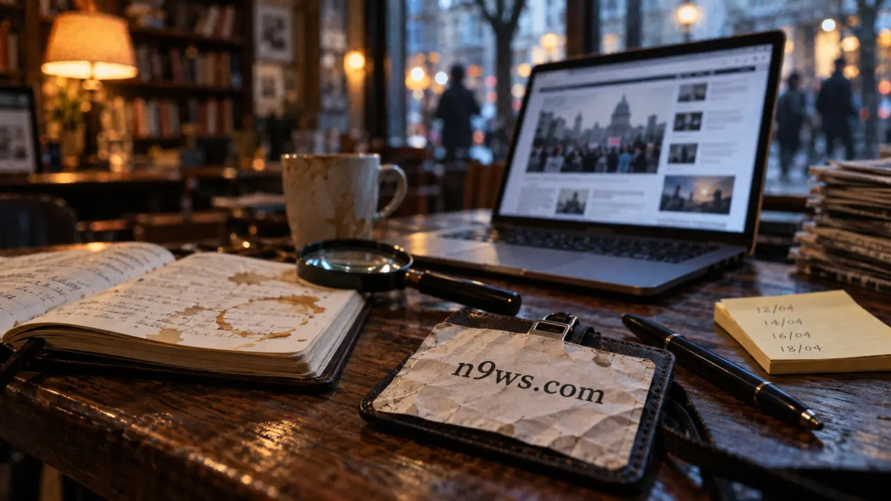 n9ws.com sur un badge, carnet et actualités sur ordinateur portable